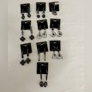 Black, Clear, and Silver Elegant Earrings Set of 10